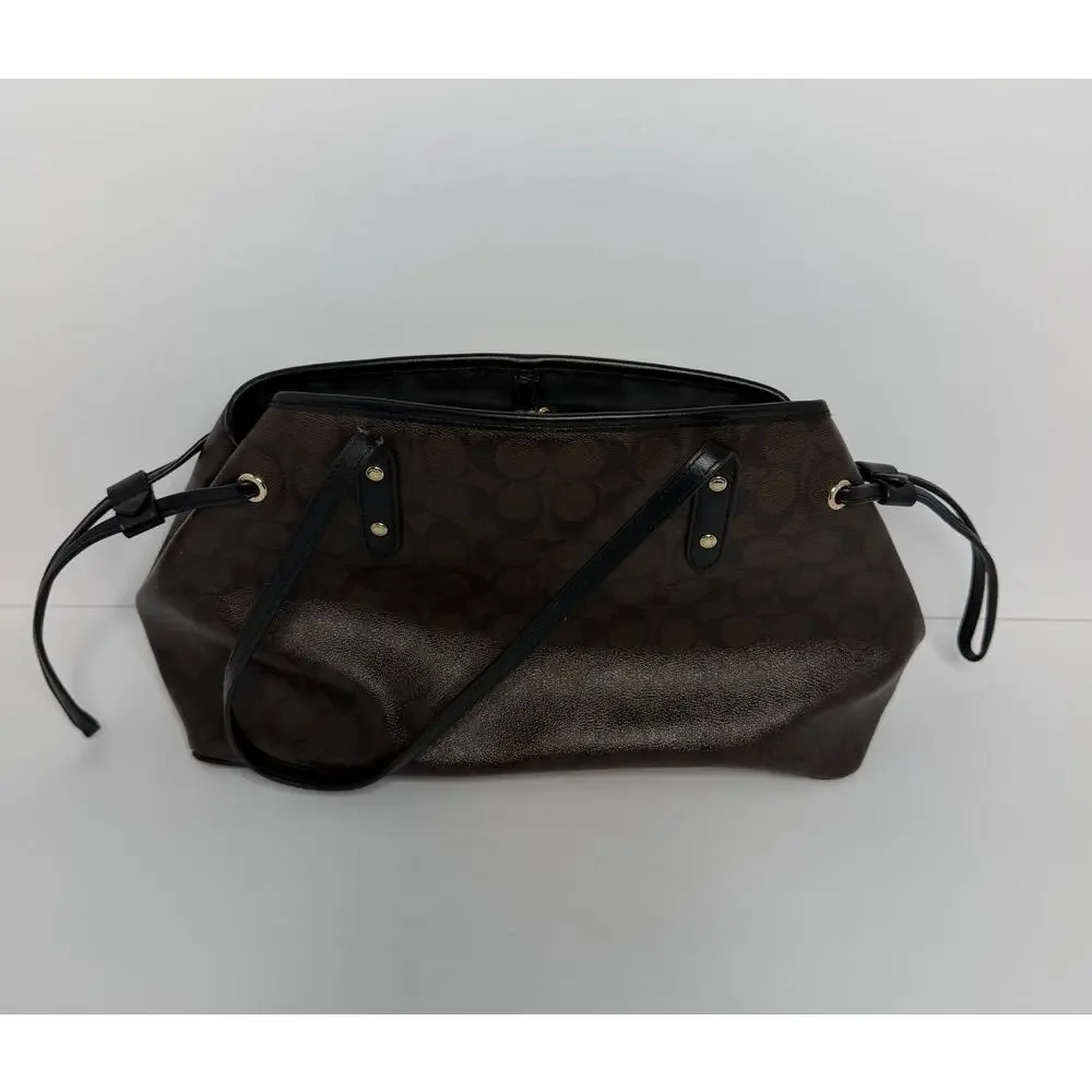 Coach F57842 Signature City Tote Brown Black Monogram PVC Leather Shoulder Bag